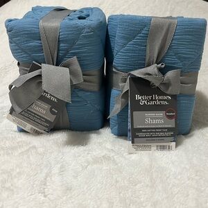 NWT Better Homes & Gardens Diamond Gauze Blue 2 Shams